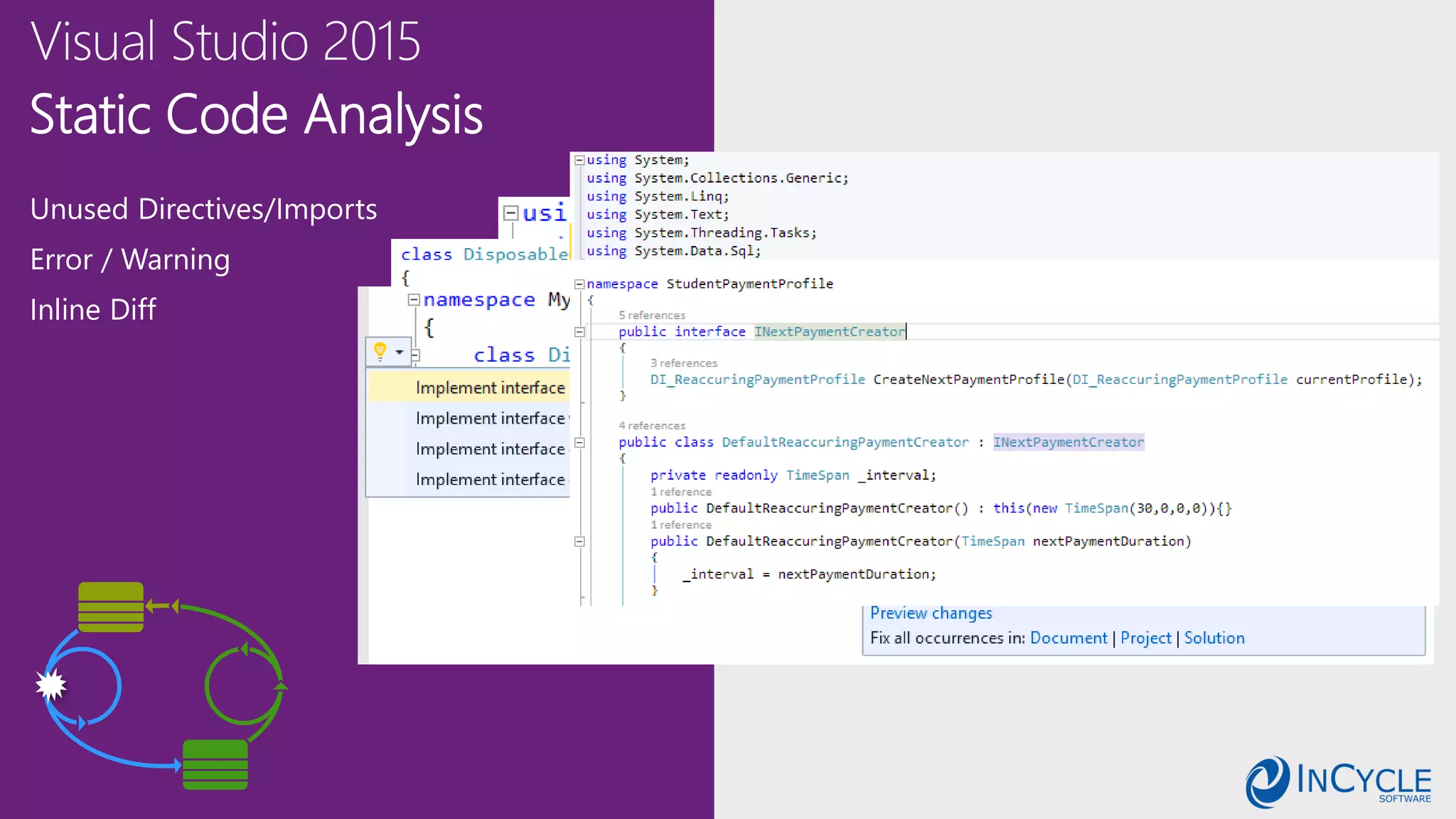 Static Code Analysis
Unused Directives/Imports
Error / Warning
Inline Diff
 