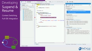 Suspend &
Resume
Context Switching
Full IDE Integration
 