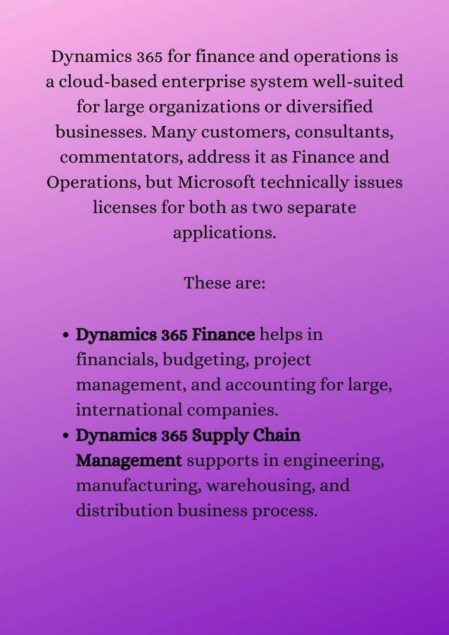 Microsoft dynamics 365 for finance and operations case study based
