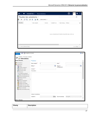 Microsoft Dynamics CRM 2013: Démarrer la personnalisation
27
Champ Description
 