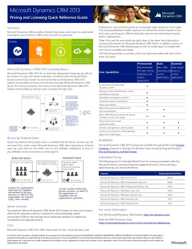 Microsoft Dynamics Crm 2013 Premises Licensing Guide