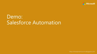 Copyright © 2015 http://missdynamicscrm.blogspot.com
Demo:
Salesforce Automation
 