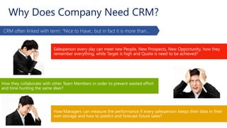 Why Does Company Need CRM?
CRM often linked with term: “Nice to Have:, but in fact it is more than…
 