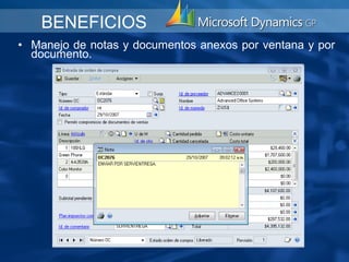 BENEFICIOS
• Manejo de notas y documentos anexos por ventana y por
  documento.
 