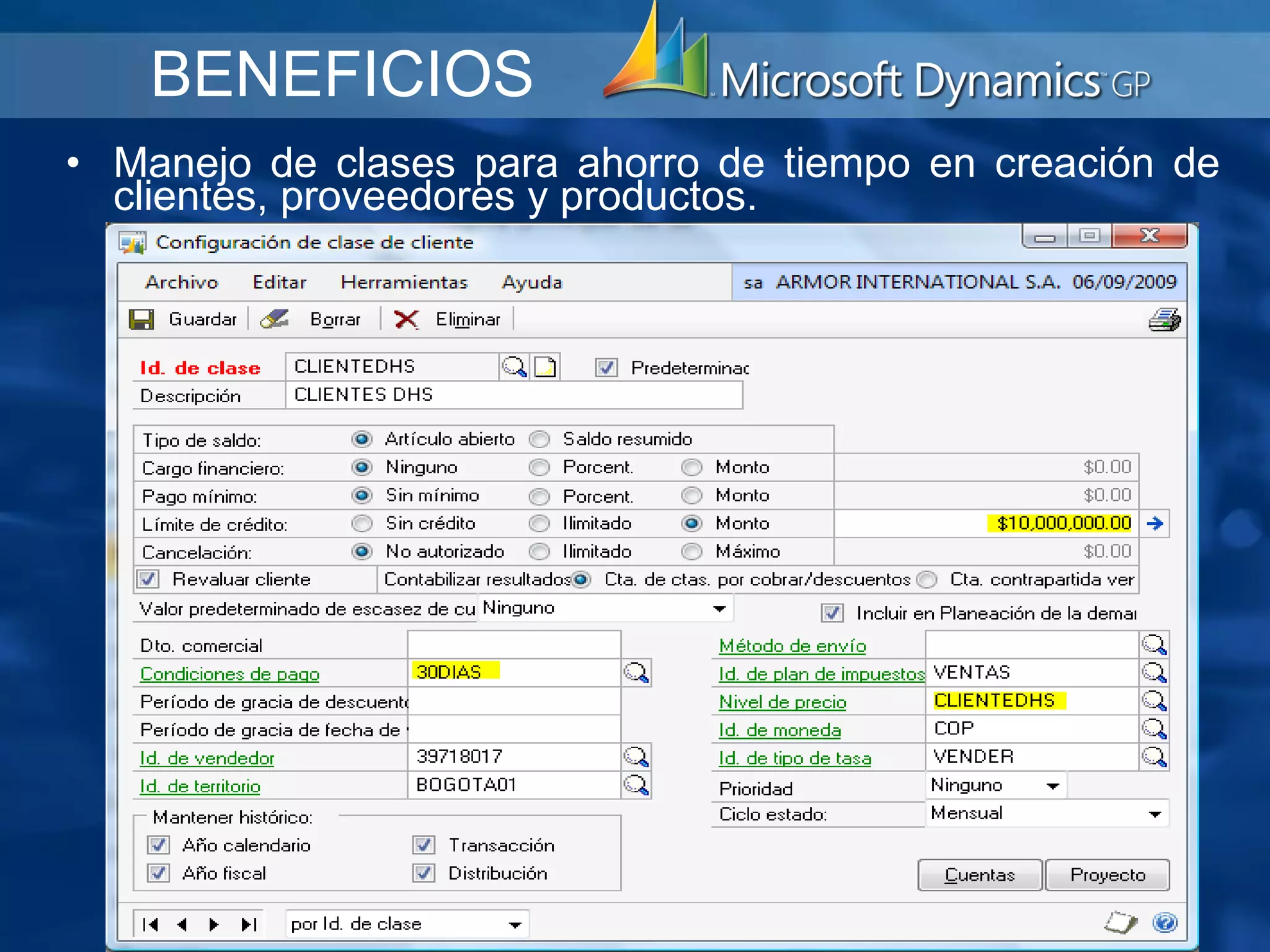   Manejo de clases para ahorro de tiempo en creación de clientes, proveedores y productos.     BENEFICIOS 