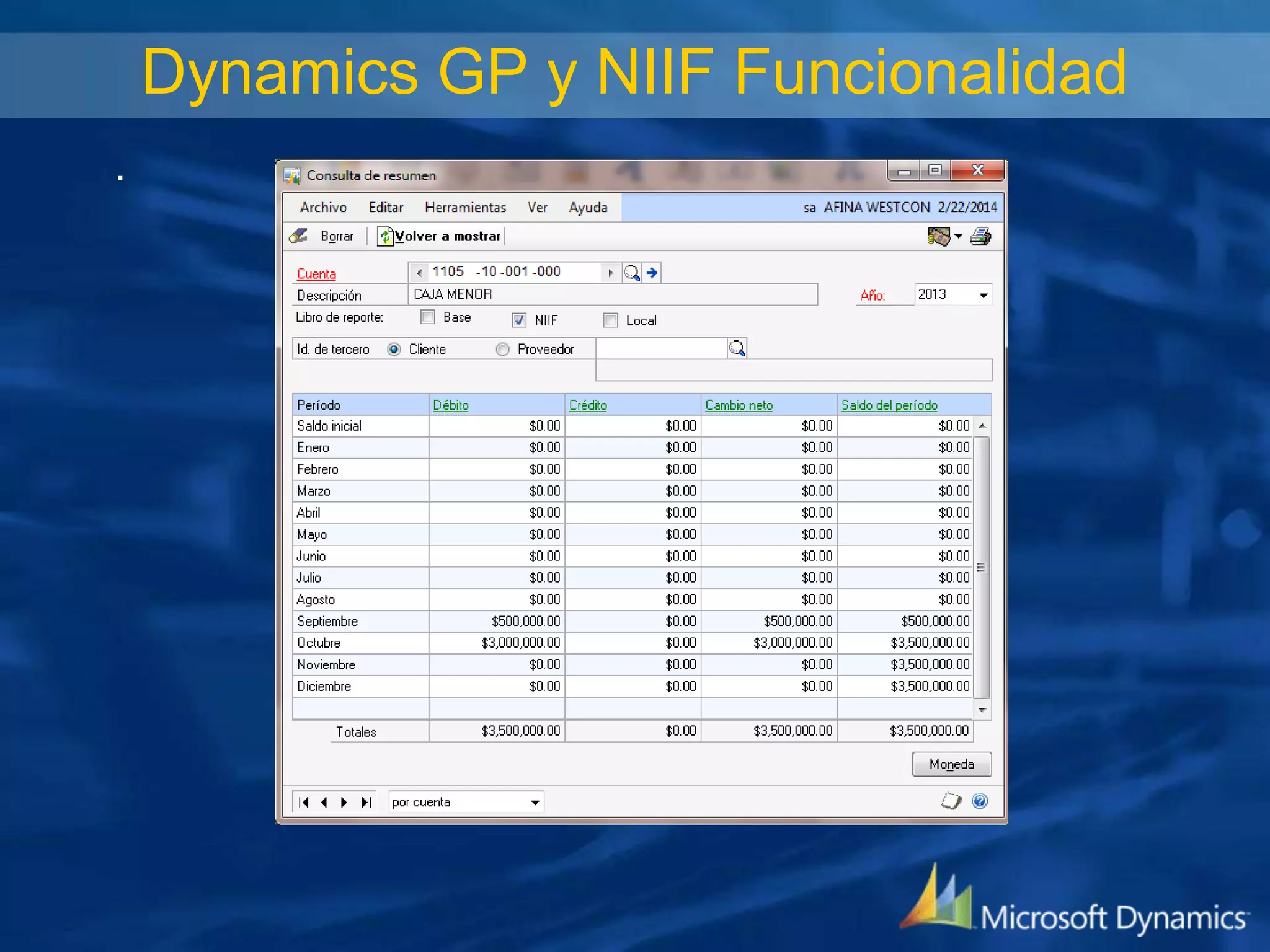 Dynamics GP y NIIF Funcionalidad
.

 