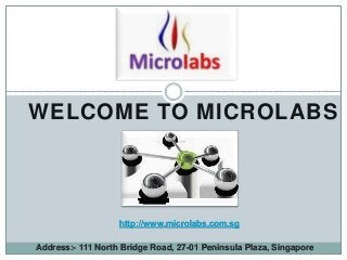 WELCOME TO MICROLABS
Address:- 111 North Bridge Road, 27-01 Peninsula Plaza, Singapore
http://www.microlabs.com.sg
 