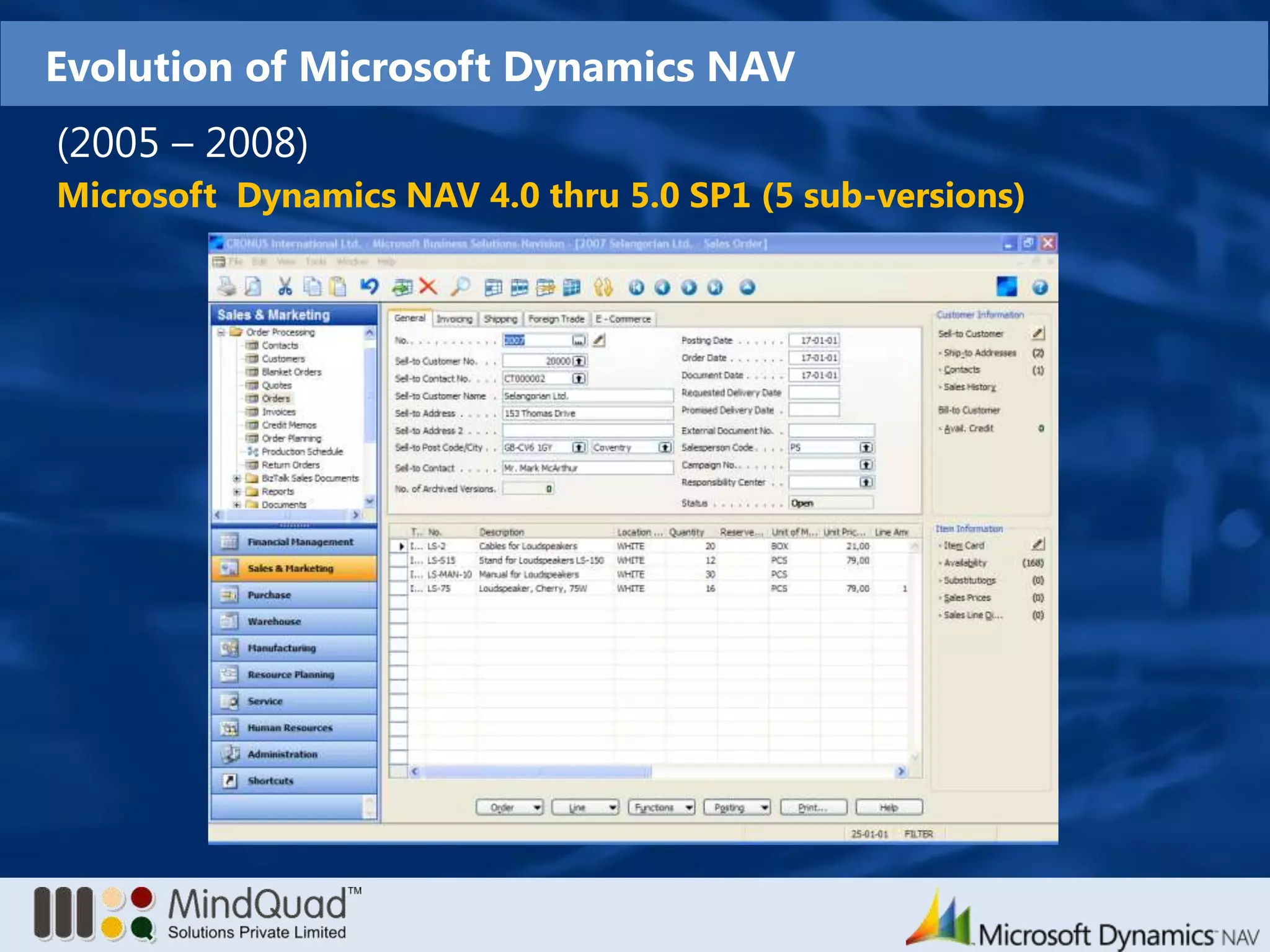 Evolution of Microsoft Dynamics NAV(2005 – 2008)Microsoft  Dynamics NAV 4.0 thru 5.0 SP1 (5 sub-versions)