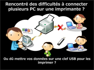 Rencontré des difficultés à connecter
  plusieurs PC sur une imprimante ?




Ou dû mettre vos données sur une clef USB pour les
                   imprimer ?
 