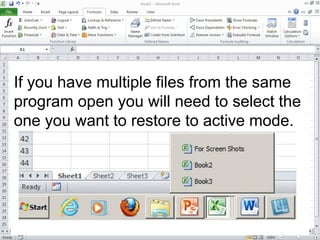 If you have multiple files from the same
program open you will need to select the
one you want to restore to active mode.
 