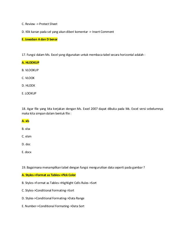 Contoh ujian Microsoft excel 2007