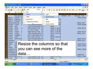Resize the columns so that
you can see more of the
data…
 