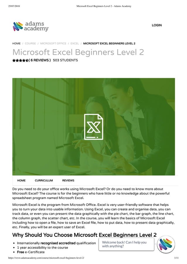 Microsoft Excel Beginners Level 2 - Adams Academy | PDF