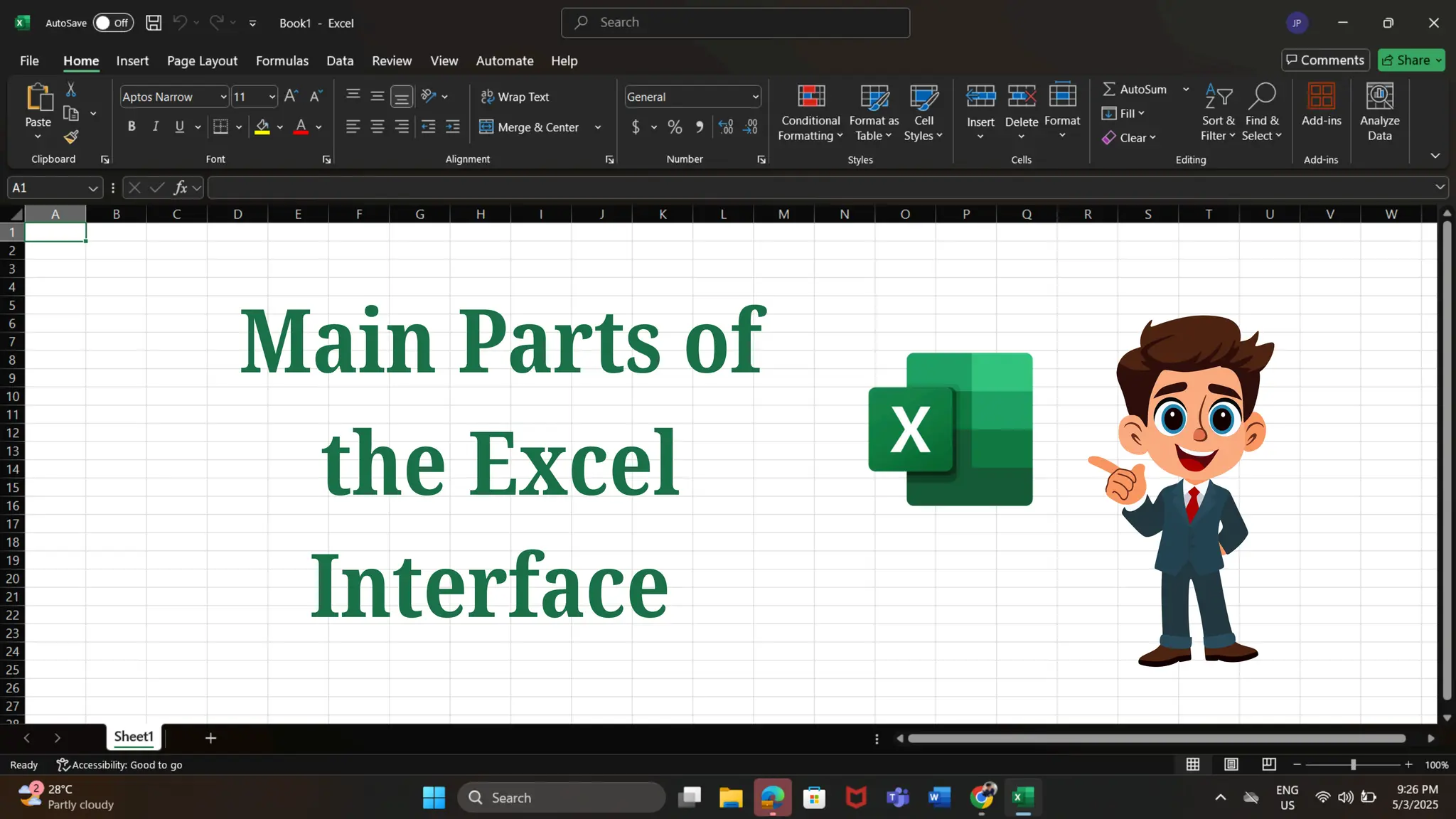Main Parts of
the Excel
Interface
 