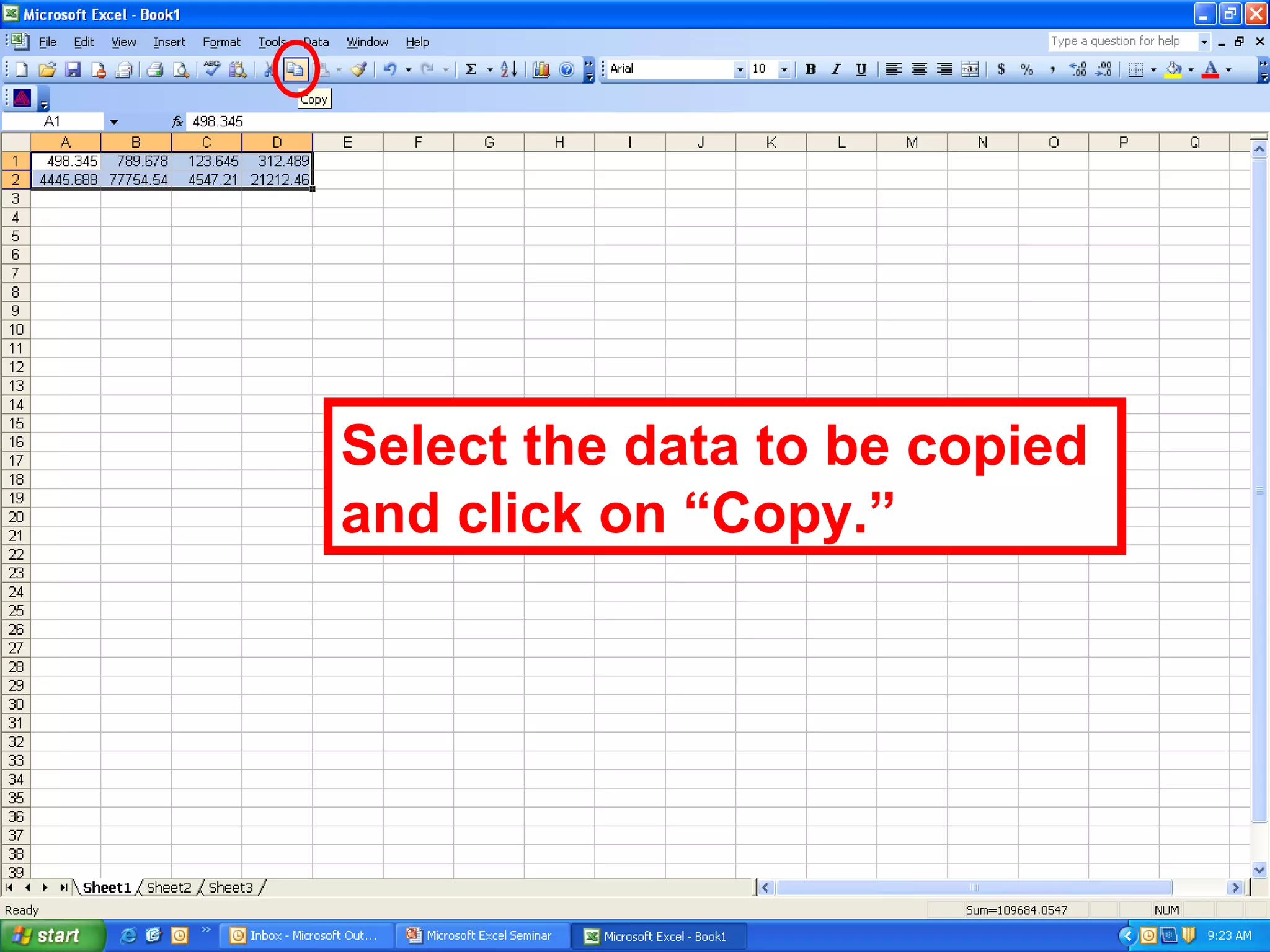Select the data to be copied and click on “Copy.” 
