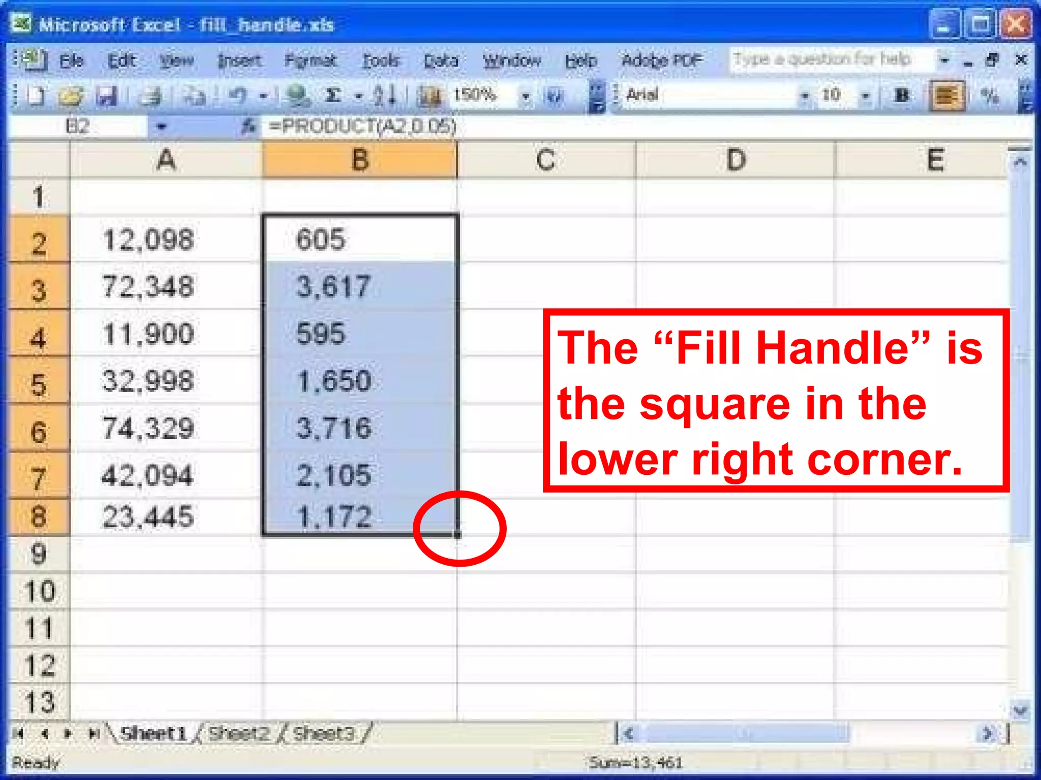 The “Fill Handle” is the square in the lower right corner. 