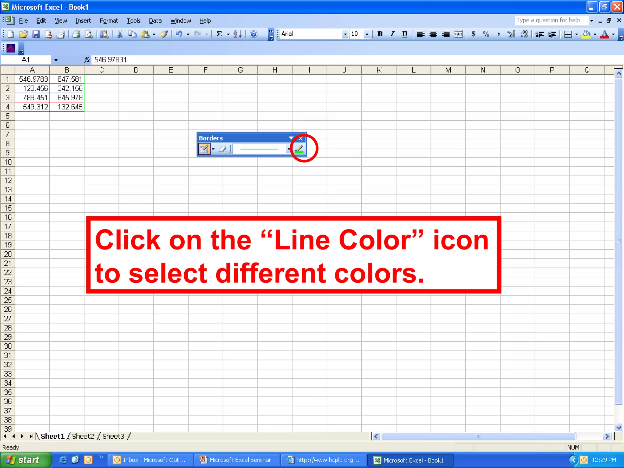 Click on the “Line Color” icon to select different colors. 