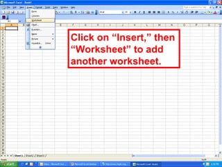 Click on “Insert,” then “Worksheet” to add another worksheet. 