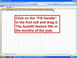 Click on the “Fill Handle” in the first cell and drag it. The Autofill feature fills in the months of the year. 