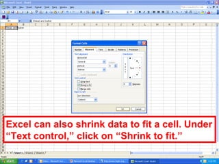 Excel can also shrink data to fit a cell. Under “Text control,” click on “Shrink to fit.” 