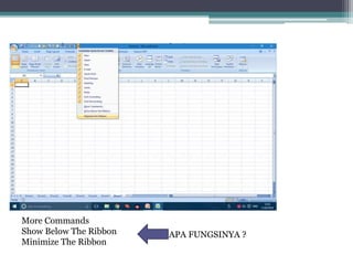 Quick Access Tool Button
More Commands
Show Below The Ribbon
Minimize The Ribbon
APA FUNGSINYA ?
 