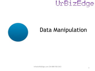 Data Manipulation
info@UrBizEdge.com 234-808-938-2423
2
 