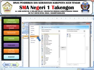 Click to edit Master title style
06/09/2013 13
STANDAR
KOMPETENSI
KOMPETENSI
DASAR
INDIKATOR
MATERI
EVALUASI
DAFTAR
PUSTAKA
RIWAYAT
DINAS PENDIDIKAN DAN KEBUDAYAAN KABUPATEN ACEH TENGAH
SMA Negeri 1 Takengon
Jl. Lebe Kader No. 13 Belang Kolak I Kecamatan Bebesen KabupatenAceh Tengah
No Tlp. (0643) 21435. Email : sman1@yahoo.com
NextBack
 