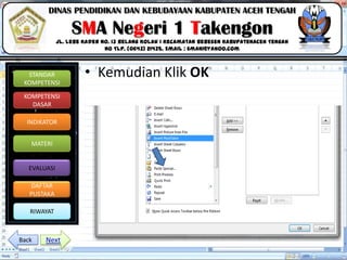 Click to edit Master title style
06/09/2013 15
STANDAR
KOMPETENSI
KOMPETENSI
DASAR
INDIKATOR
MATERI
EVALUASI
DAFTAR
PUSTAKA
RIWAYAT
DINAS PENDIDIKAN DAN KEBUDAYAAN KABUPATEN ACEH TENGAH
SMA Negeri 1 Takengon
Jl. Lebe Kader No. 13 Belang Kolak I Kecamatan Bebesen KabupatenAceh Tengah
No Tlp. (0643) 21435. Email : sman1@yahoo.com
• Kemudian Klik OK
NextBack
 