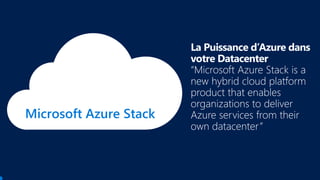 Microsoft Azure Stack
La Puissance d’Azure dans
votre Datacenter
 