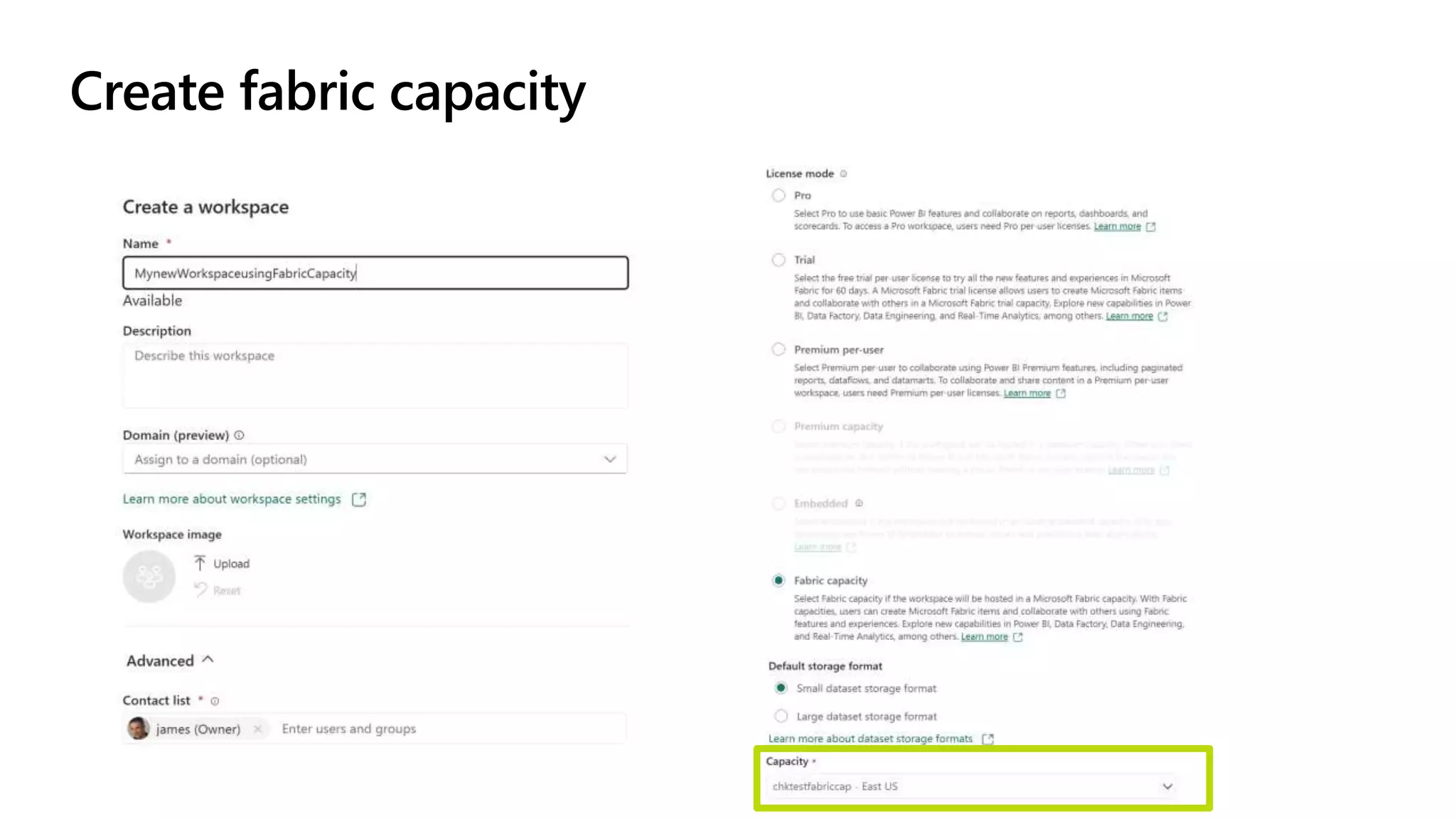 Create fabric capacity
 