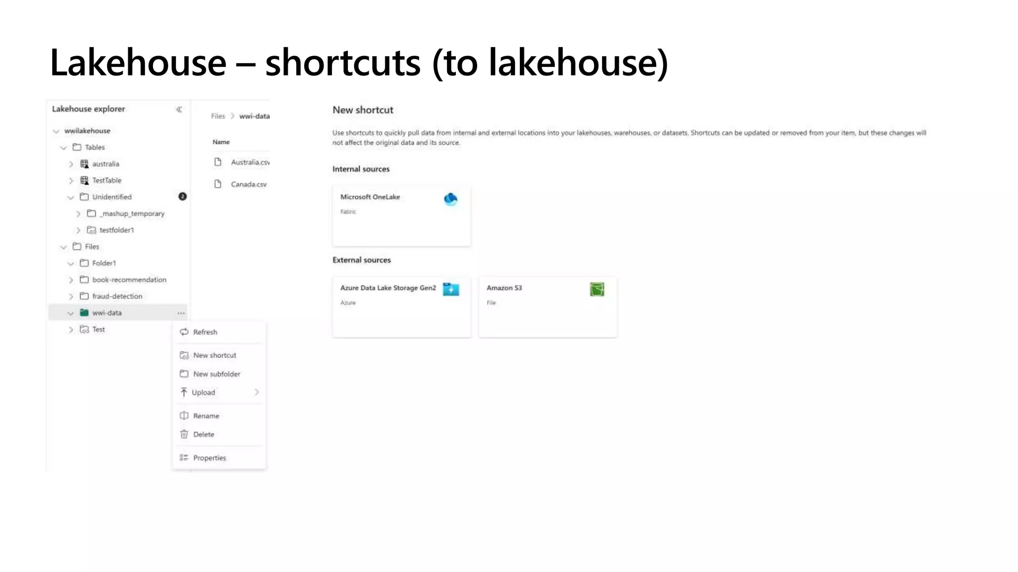 Lakehouse – shortcuts (to lakehouse)
 