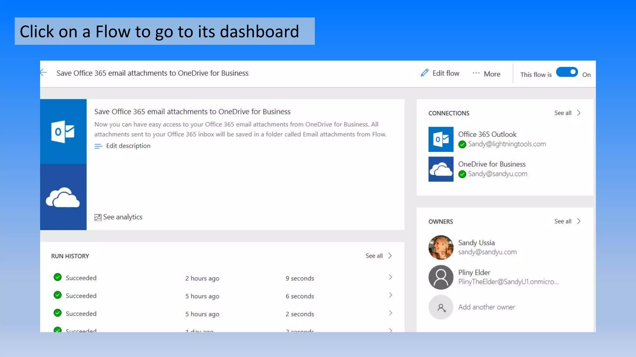 Click on a Flow to go to its dashboard
 