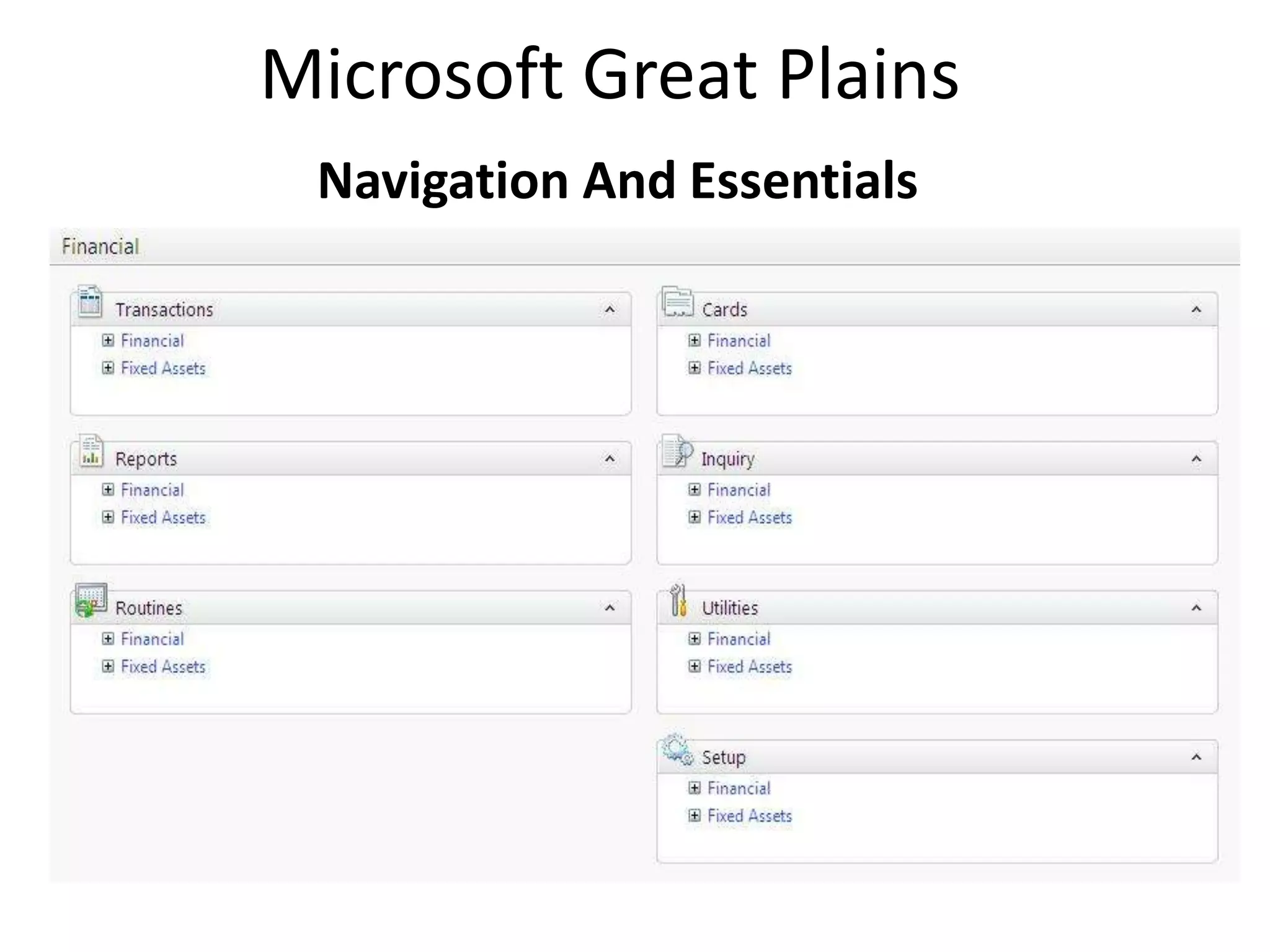 Microsoft Great Plains
 Navigation And Essentials
 
