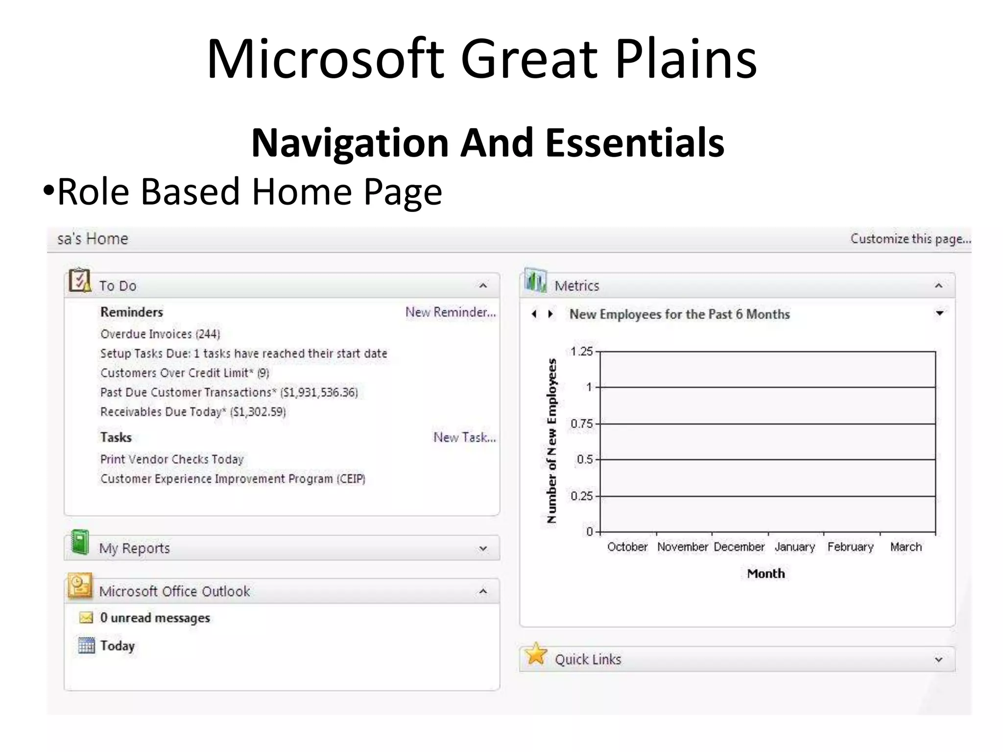 Microsoft Great Plains
          Navigation And Essentials
•Role Based Home Page
 