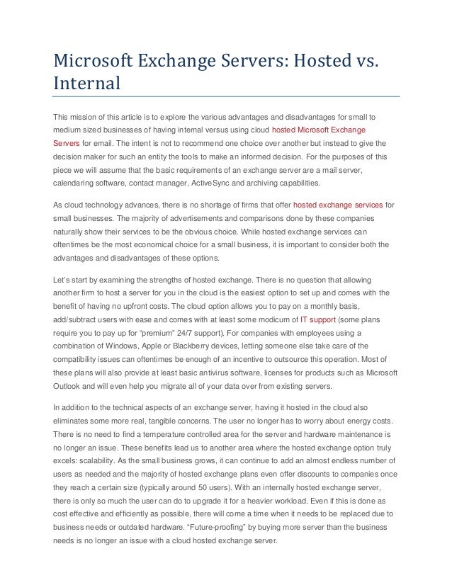 Microsoft Hosted Exchange Servers Internal vs External