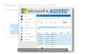 Migrate content to Microsoft365
Using the new and
SharePointMigrationTool(SPMT) ThenewMigrationCenter
 