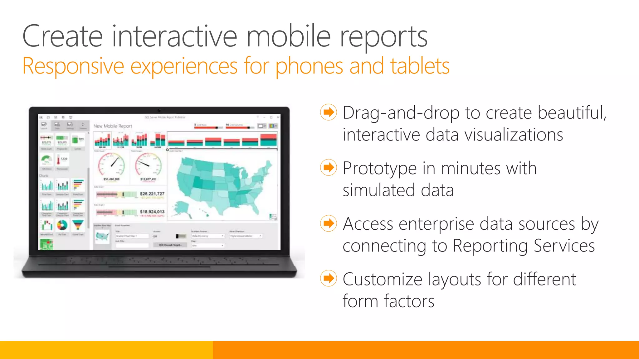 Create interactive mobile reports
Responsive experiences for phones and tablets
 