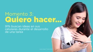Source: Google / The New Multi-Screen World
Momento 3: 
Quiero hacer…
91% buscan ideas en sus
celulares durante el desarrollo
de una tarea
 