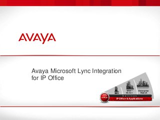 Avaya Microsoft Lync Integration
for IP Office
Enterprise
BranchSME
Mid-
Market
S e r v i c e s
IP Office & Applications
 