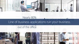 Nearly 80% 
of the workforce spends time working out of the office 
Are your apps there to help them? 
Line of business applications run your business.  