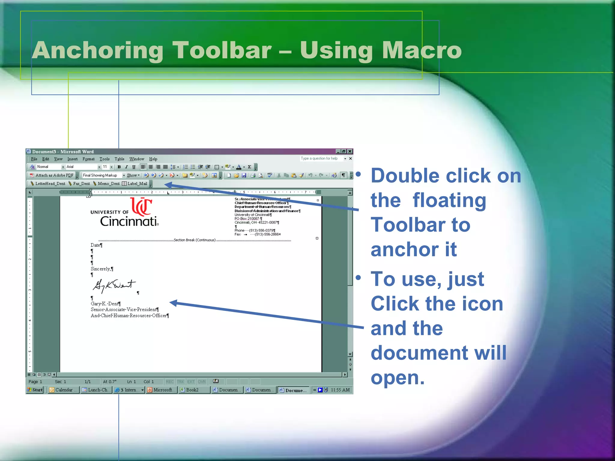 Microsoft office 2003 creating macros ppt