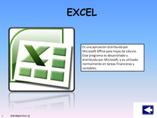  INFORMATICA II
EXCEL
 