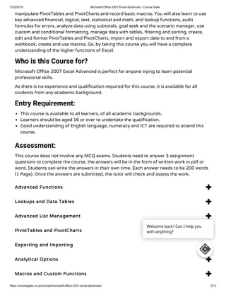Microsoft Office 2007 Excel Advanced - Course Gate | PDF