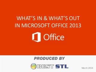 WHAT’S IN & WHAT’S OUT
IN MICROSOFT OFFICE 2013




                           March 2013
 