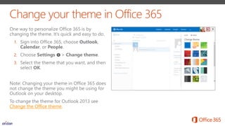 With Office 365 you can share your calendar with anyone inside or outside your
organization. When you share your calendar ...