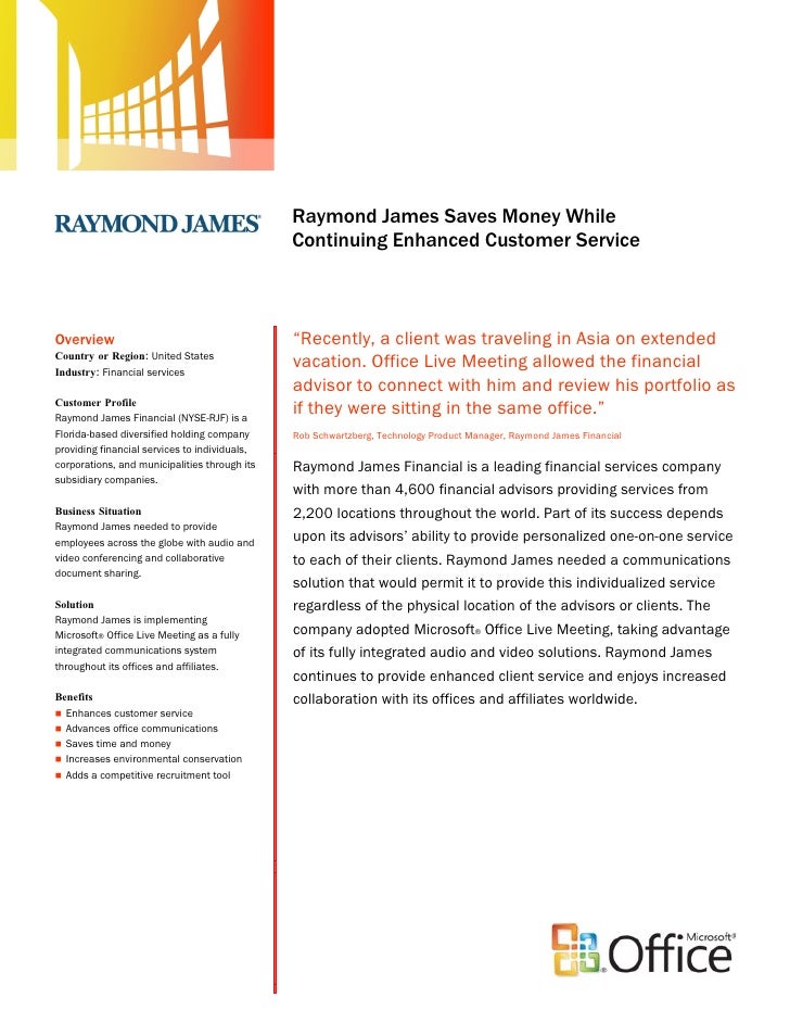 raymondjames financial services enhances customer service microsoft office customer service