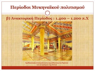 Πεξίνδνη Μπθελατθνύ πνιηηηζκνύ
β) Αλαθηνξηθή Πεξίνδνο : 1.400 – 1.200 π.Υ

΢ρεδηαζηηθή αλαπαξάζηαζε ηεο αίζνπζαο ηνπ ζξόλνπ
ηνπ αλαθηόξνπ ηεο Πύινπ

 
