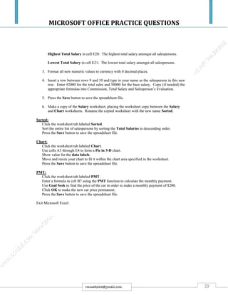 MICROSOFT OFFICE PRACTICE QUESTIONS
39rmmakaha@gmail.com
 