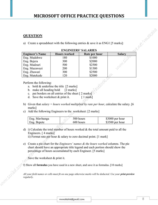 Microsoft Office Practice Questions PDF
