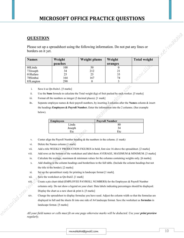 Microsoft Office Practice Questions PDF